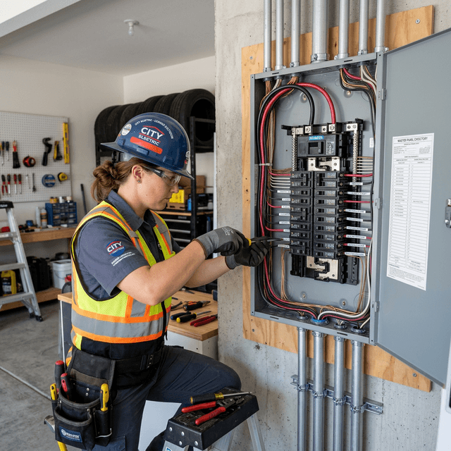 Electrician upgrading a residential electrical panel