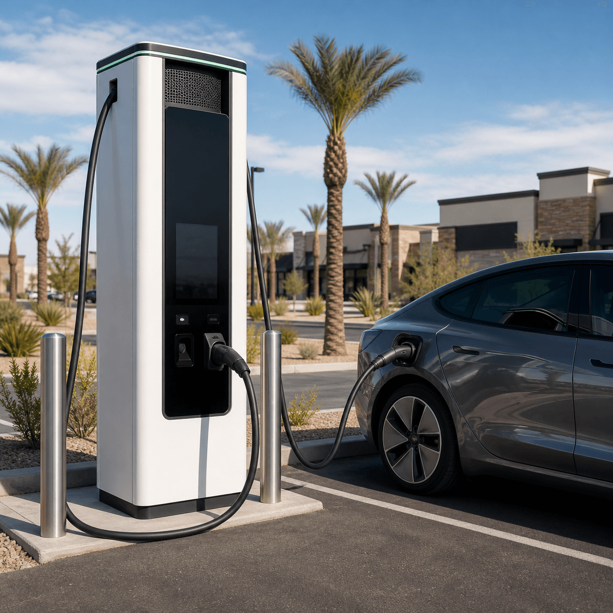 DC fast charging station installed at a commercial site in Las Vegas, Henderson NV